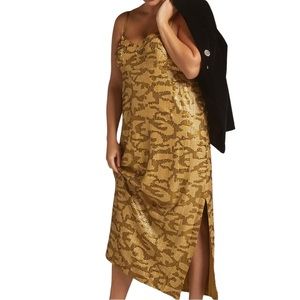 Anthropologie Gold Sequin Slip Midi Dress